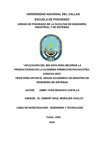Aplicación del Big Data para mejorar la productividad en la academia premilitar Pachacútec, Chincha-2023