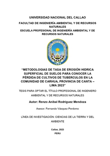 Metodologías de tasa de erosión hidrica superficial de suelos para conocer la pérdida de cultivos de tuberculos en la comunidad de Carhua, provincia de Canta – Lima 2023