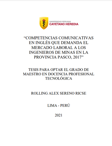 Competencias comunicativas en inglés que demanda el mercado laboral a los ingenieros de minas en la provincia Pasco, 2017