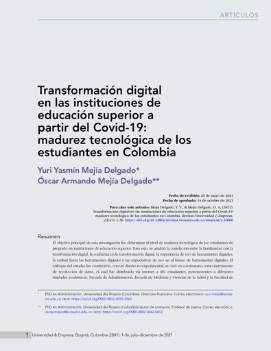 Transformación digital en las instituciones de educación superior a partir del Covid-19: madurez tecnológica de los estudiantes en Colombia