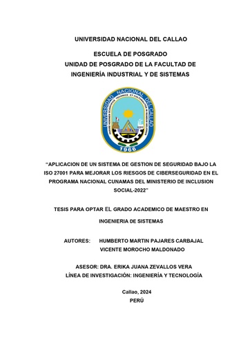 Aplicación de un sistema de gestión de seguridad bajo la ISO 27001 para mejorar los riesgos de Ciberseguridad en el programa nacional CUNAMAS del ministerio de Inclusión Social-2022