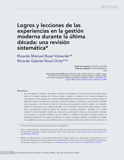 Logros y lecciones de las experiencias en la gestión moderna durante la última década: una revisión sistemática