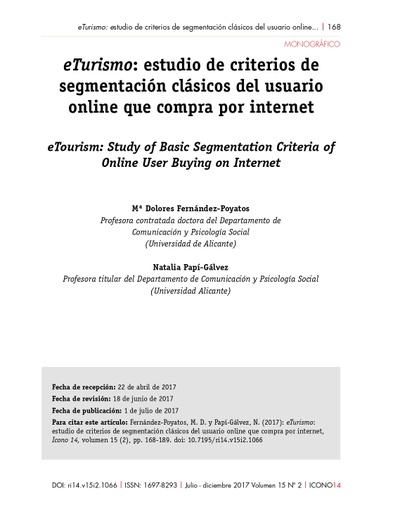 eTurismo: estudio de criterios de segmentación clásicos del usuario online que compra por internet