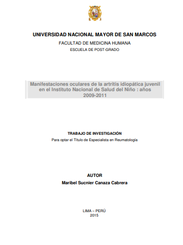 Manifestaciones oculares de la artritis idiopática juvenil en el Instituto Nacional de Salud del Niño