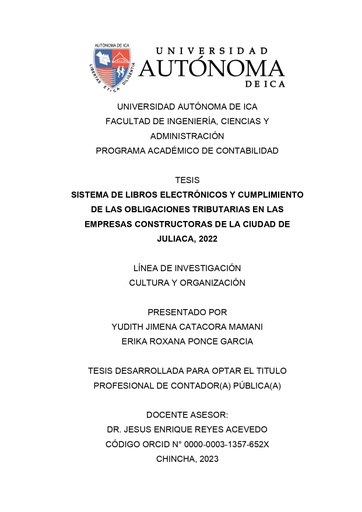 Sistema de libros electrónicos y cumplimiento de las obligaciones tributarias en las empresas constructoras de la ciudad de Juliaca, 2022