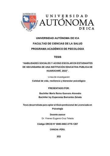 Habilidades Sociales Y Acoso Escolar En Estudiantes De Secundaria De Una Institucion Educativa Publica De Huarochiri, 2022
