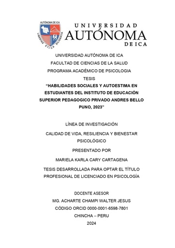 Habilidades sociales y autoestima en estudiantes del Instituto de Educación Superior Pedagógico Privado Andrés Bello Puno, 2023