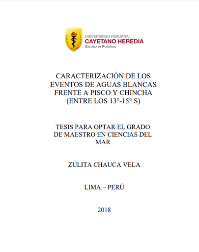 Caracterización de los eventos de aguas blancas frente a Pisco y Chincha (entre los 13°-15°)