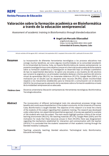Valoración sobre la formación académica en Bioinformática a través de la educación semipresencial