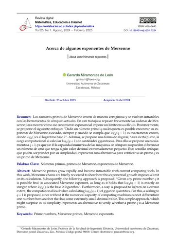 Revista Digital Matemática, Educación e Internet Vol. 25 No. 1