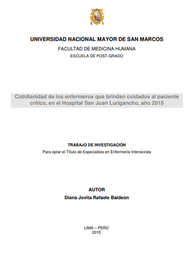 Cotidianidad de los enfermeros que brindan cuidados al paciente crítico