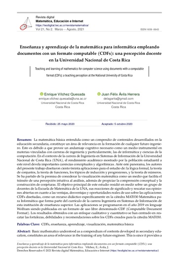 Revista Digital Matemática, Educación e Internet Vol. 21 No. 2