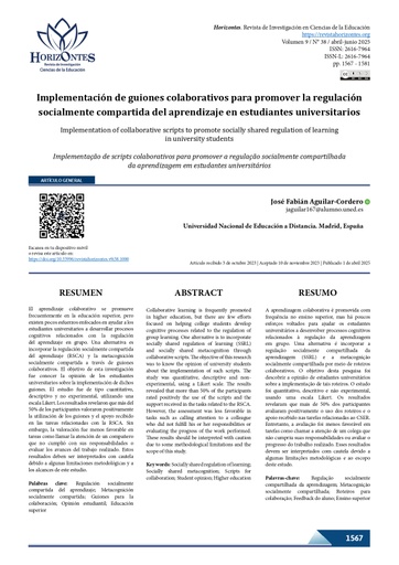 Revista de Investigación en Ciencias de la Educación, Horizontes Vol. 9 Núm. 38