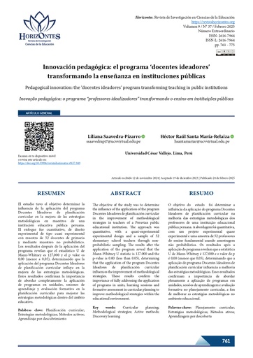 Revista de Investigación en Ciencias de la Educación, Horizontes Vol. 9 Núm. 37