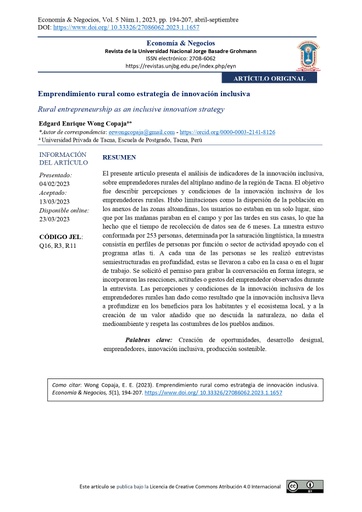 Revista Economía &amp; Negocios Vol. 5 Núm. 1