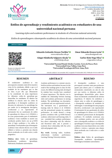Revista de Investigación en Ciencias de la Educación, Horizontes Vol. 7 Núm. 31