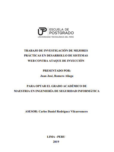 Trabajo de investigación de mejores prácticas en desarrollo de sistemas web contra ataque de inyección