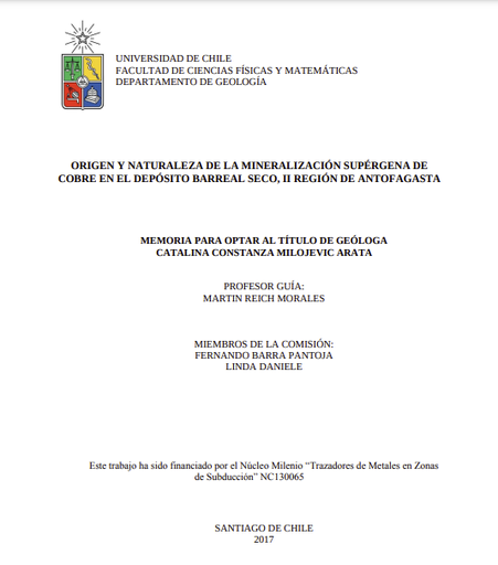 Origen y naturaleza de la mineralización supérgena de cobre en el depósito Barreal Seco, II Región de Antofagasta
