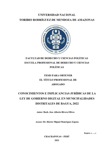 Conocimientos e implicancias jurídicas de la ley de gobierno digital en municipalidades distritales de Bagua, 2022.