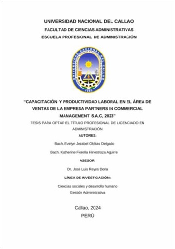 Capacitación y productividad laboral en el área de ventas de la empresa Partners In Commercial Management S.A.C, 2023