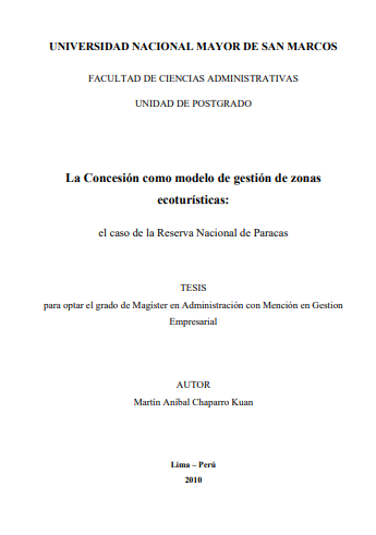 La Concesión como modelo de gestión de zonas ecoturísticas