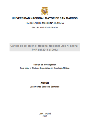 Cáncer de colon en el Hospital Nacional Luis N. Saenz - PNP del 2011 al 2012