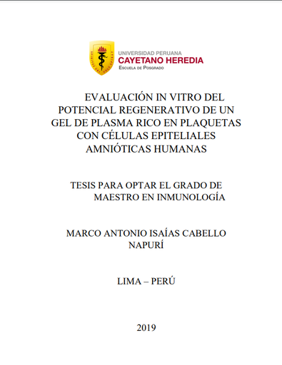 Evaluación in vitro del potencial regenerativo de un gel de plasma rico en plaquetas con células epiteliales amnióticas humanas