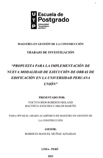 Propuesta para la implementación de nueva modalidad de ejecución de obras de edificación en la Universidad Peruana Unión