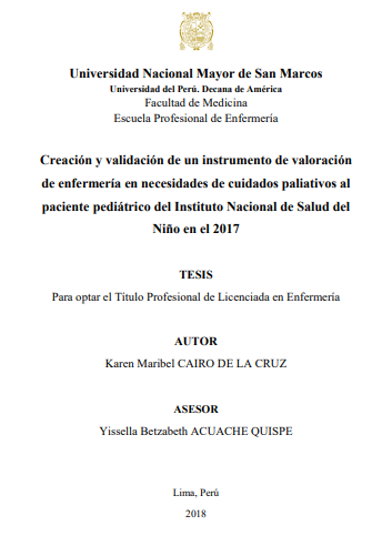 Creación y validación de un instrumento de valoración de enfermería en necesidades de cuidados paliativos