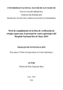 Nivel de cumplimiento de la lista de verificación de cirugía segura por el personal de centro quirúrgico