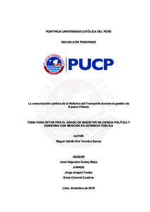 La comunicación política de la Reforma del Transporte durante la gestión de Susana Villarán