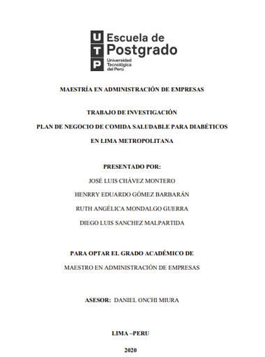 Plan de negocio de comida saludable para diabéticos en Lima Metropolitana