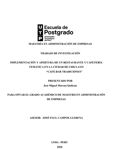 Implementación y apertura de un restaurante y cafetería temática en la ciudad de Chiclayo