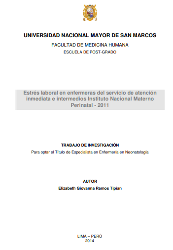 Estrés laboral en enfermeras del servicio de atención inmediata e intermedios Instituto Nacional Materno Perinatal - 2011