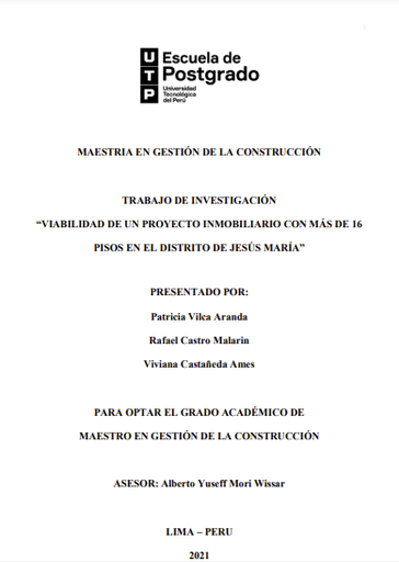 Viabilidad de un proyecto inmobiliario con más de 16 pisos en el distrito de Jesús María