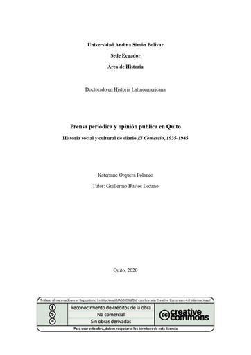 Prensa periódica y opinión pública en Quito: historia social y cultural de diario El Comercio, 1935-1945