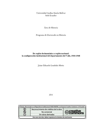 De región decimonónica a región nacional: la configuración institucional del departamento del Valle.