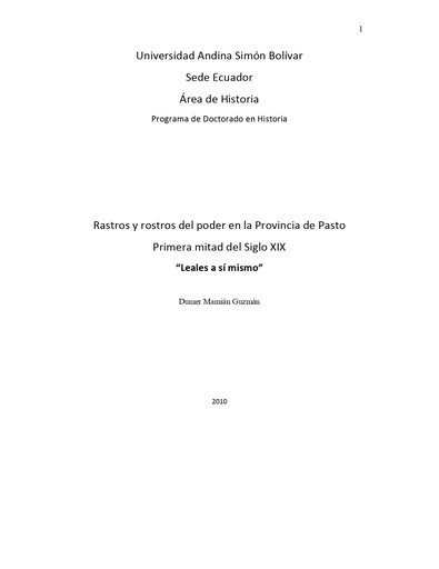 Rastros y rostros del poder en la provincia de Pasto