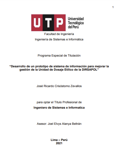 Desarrollo de un prototipo de sistema de información para mejorar la gestión de la Unidad de Dosaje Etílico de la DIRSAPO