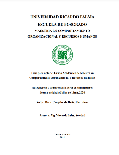 Autoeficacia y satisfacción laboral en trabajadores de una entidad pública de Lima, 2020