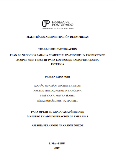 Plan de negocios para la comercialización de un producto de acople skin tense RF para equipos de radiofrecuencia estética