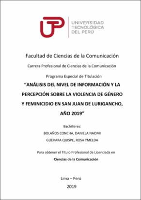 Análisis del nivel de información y la percepción sobre la violencia de genero y feminicidio en San Juan de Lurigancho