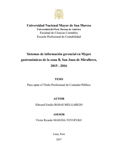 Sistemas de información gerencial en Mypes gastronómicas de la zona B, San Juan de Miraflores, 2015 - 2016