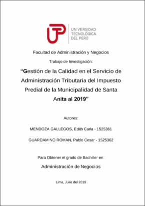 Gestión de la calidad en el servicio de administración tributaria del impuesto predial de la Municipalidad de Santa Anita