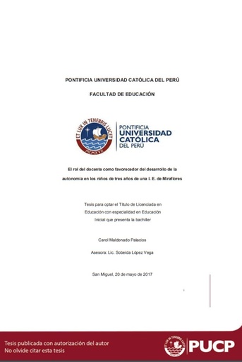 El rol del docente como favorecedor del desarrollo de la autonomía en los niños de tres años de una I. E. de Miraflores