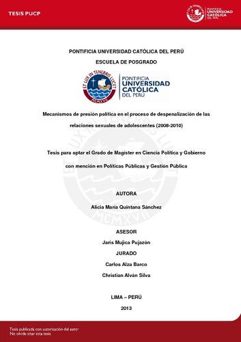 Mecanismos de presión en el proceso de despenalización de las relaciones sexuales de adolescentes : 2008-2010.