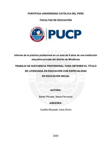 Informe de la práctica profesional en un aula de 5 años de una institución educativa privada del distrito de Miraflores