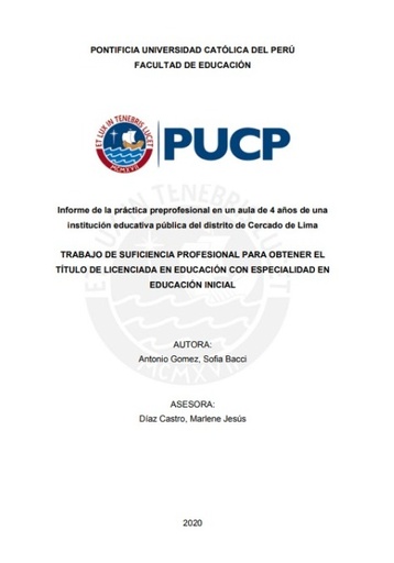 Informe de la práctica preprofesional en un aula de 4 años de una institución educativa pública