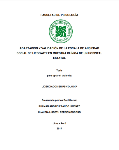 Adaptación y validación de la escala de Ansiedad Social de Liebowitz en muestra clínica de un hospital estatal