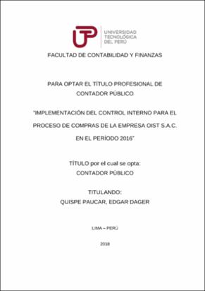 Implementación del control interno para el proceso de compras de la empresa OIST S.A.C. en el periodo 2016